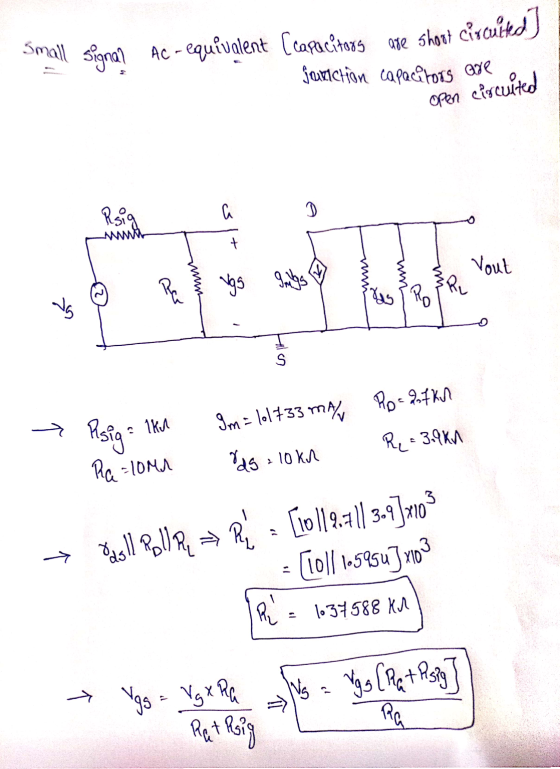 Small signa? Ac -equivalent (capacitors are shout circuited] juriction capacitors are Open circuited a D Rsig + Vout Vgg guys