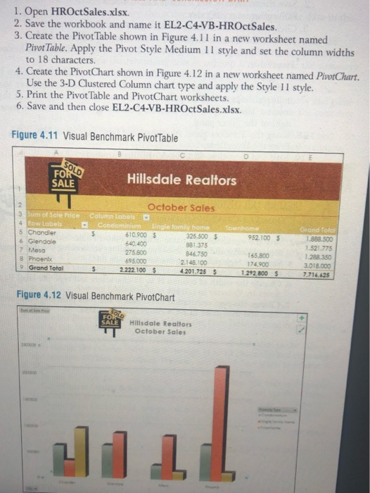 1. Open HROct Sales.xlsx 2. Save the workbook and name it EL2-C4-VB-HROctSales. 3. Create the Pivot Table shown in Figure 4.1