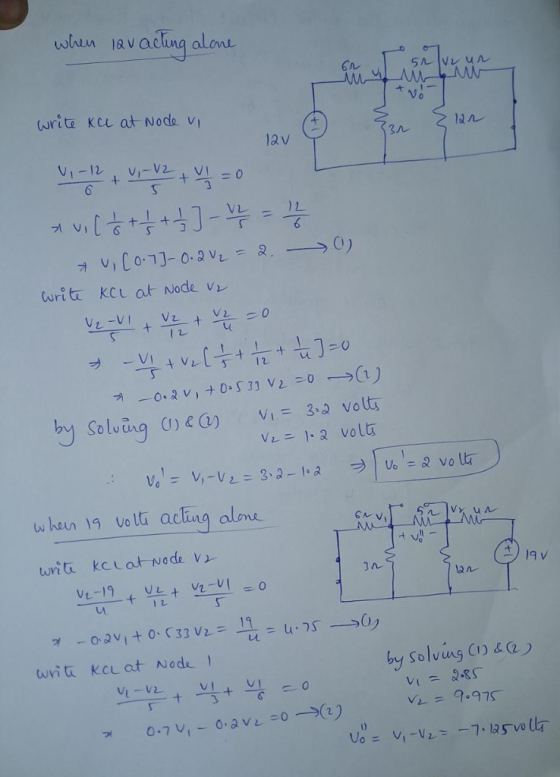 whin lav acling alont 5ル Vu uル 12v 3ル ) 1 I L EO Cut boling o) 32 volt when veut acting alone. _ Alivr ]ル 19 v 부+ 부는 + 부,-。 b