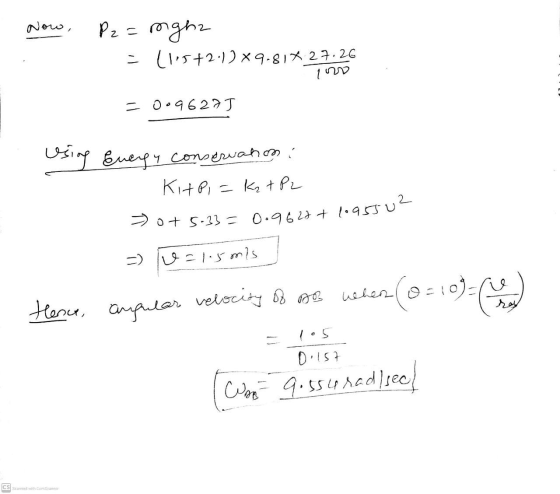 o+ 5.33= 0.9628 + 1.955u? ,حبه لي P2= mighz (1 5+2.1) 89-81*27.26 - iz 1 = 0096275 Using Energy conservation: KHPI = Kat P2 =