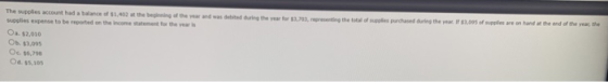 The wupplies account had a balance of $1,403 at the beginning of the year and was debited during the year for 3.0, representi