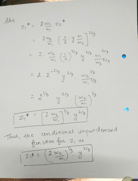 wa calls y 23 (W x y la Thus, the conditional input-demand function for 2, is 1216= (a w..