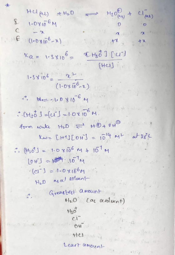 Helal st H₂O 10X1b6M Holy + class & 0 + E (lub 06-) 4 Ca = 1:3x10 6 = X H₂O I [ers (Heil, 1.3 x 106 x 2 (1-0xco bar) boe -.-6