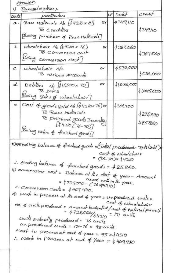 DY Answer: ) Journal enties: Date particulars The Debit credit 2. Raw materials Ale {$4310x 81] or [*349.110 To creditors $34