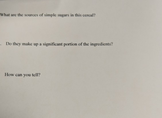 What are the sources of simple sugars in this cereal? Do they make up a significant portion of the ingredients? How can you t