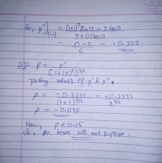 Date Page No. = (1+0² Sino - 2660 5+ (1) Loso O-2 -0.333 6 3 p = y [it ly) 273/2 Putting values of y & y & p = 0.3333 - 0.3