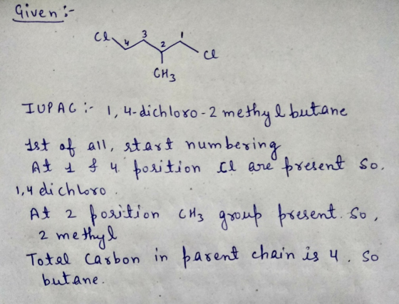 Given CL Ce Сиз IUPAC ,4-dichloxo- 2 methy lbutane tst ot all, stayt numbering At 4 osition Cl ane 1, di chloro treient So. f