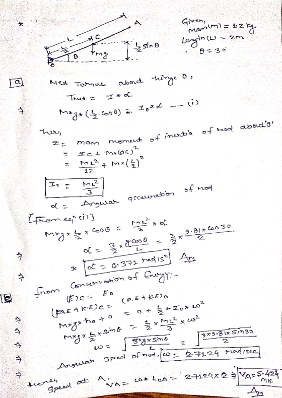 Gien marsim): 12 Lagtn a. Ned Tonque abodt of o abodo mann momud pf inuta ML M 12. M2 of no Agular qccevration 9.81 Cos 30 L