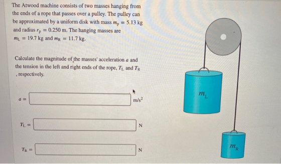 The Atwood machine consists of two masses hanging from the ends of a rope that passes over a pulley. The pulley can be approx