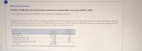 Required information Problem 5.4B Record transactions related to uncollectible accounts (LO5-4,5-5) The following information