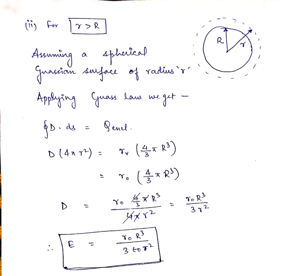 iiifor vse] Assuming a spherical il Guassian surface of radiuss it Applying Grass lames we get &D. ds = Penel. D(4*12) gv
