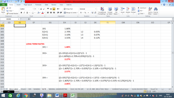 BOND - Microsoft Excel (Product Activation Failed) Add-Ins File Home Insert Page Layout Formulas Data Review View - 2x % Cut