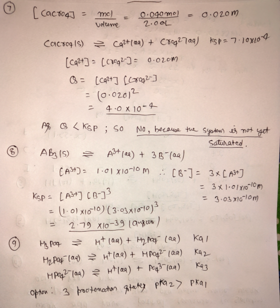 0 [cac7047 = mc) = 0.090 mo) - 0.0207 volume 2.00L © Cacro(s) z Cort(@a) + Croy2799) Kspa 7.10X10 4 [ca2+] = [crog 2-] = 0.02