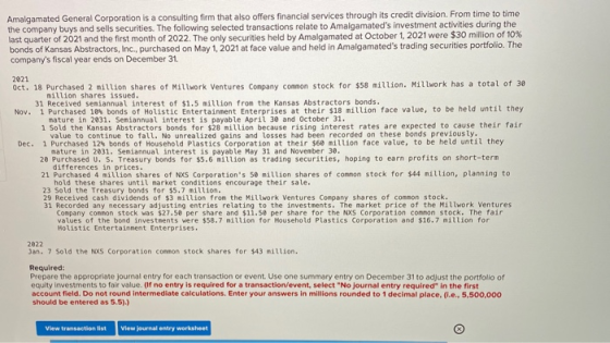 Amalgamated General Corporation is a consulting firm that also offers financial services through its credit division. From ti