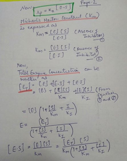 New xp = K₂ [E.s] Page 2 Constant (km) Michaelis Menton as expressed as I LECSS (Absence of Inhiblton) LE-S] Се1 ( салма + LE