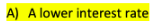 A) A lower interest rate