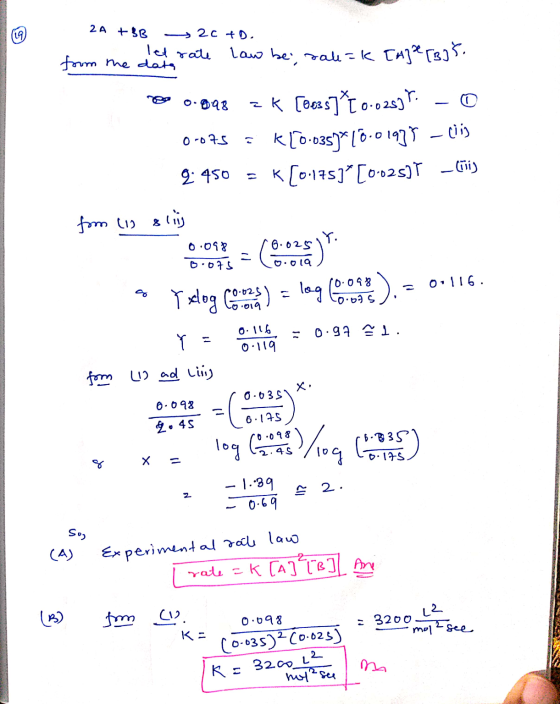 2A +BB -20 +D. led rate from the data law bei, dale=k [a]e[B]s. 098 0-075 zk [ocas] 0.0283 ? K 10.035)*10.01997 - Liis K[17s]