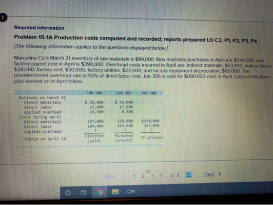 Required information Problem 15-1A Production costs computed and recorded; reports prepared LO C2, P1, P2, P3, P4 The followi