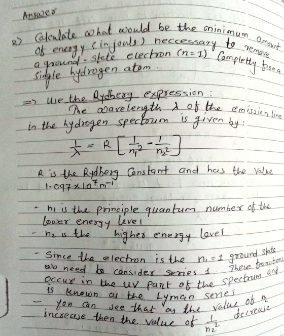 Glealote awhat ould be the min eOd num am emove oma le hydngen atom De in the hydro ana re le r ssion gen Spectrum-sflyen- R is tha Aidberg Canslant and hs he ㄧ一hlǐsthe-Principle quantum-number ofthe- w the Pmnciple quan lawer enegy leve l ao need consides Semes SPecbrlm and is kne Yon an see that increase then the valueot- wn as the Lymcn sen luse -