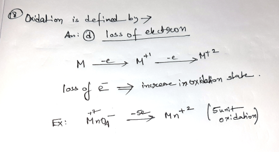 Oxidation is defined by > Ani @ loss of eectron Me, Mt e Mt2 loss of e increase inoxidation state. Ex: Minos aseg unta (sumit