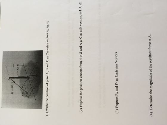 Write the position of point A, B and C as Cartesia
