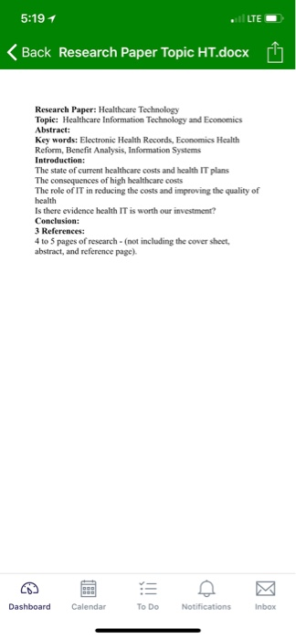5:19イ LTE くBack Research Paper Topic HT.docx h Research Paper: Healthcare Technology Topic: Healthcare Information Technology