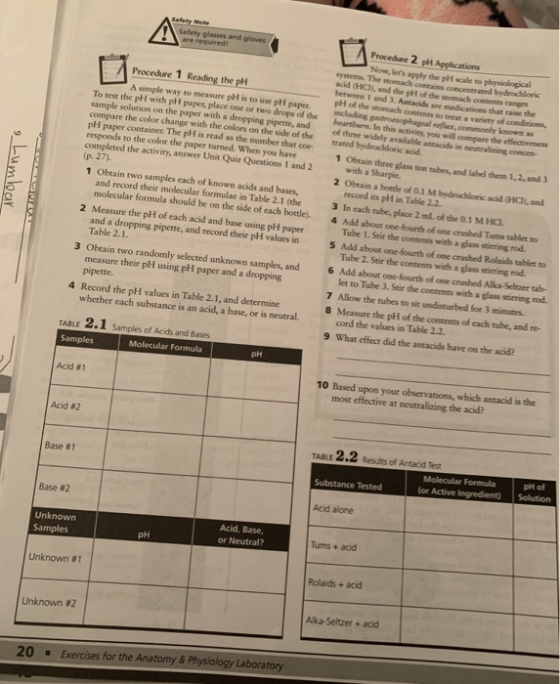 A Safety Note Safety glasses and gloves are required Procedure 1 Reading the pH A simple way to measure pH is to use pH paper