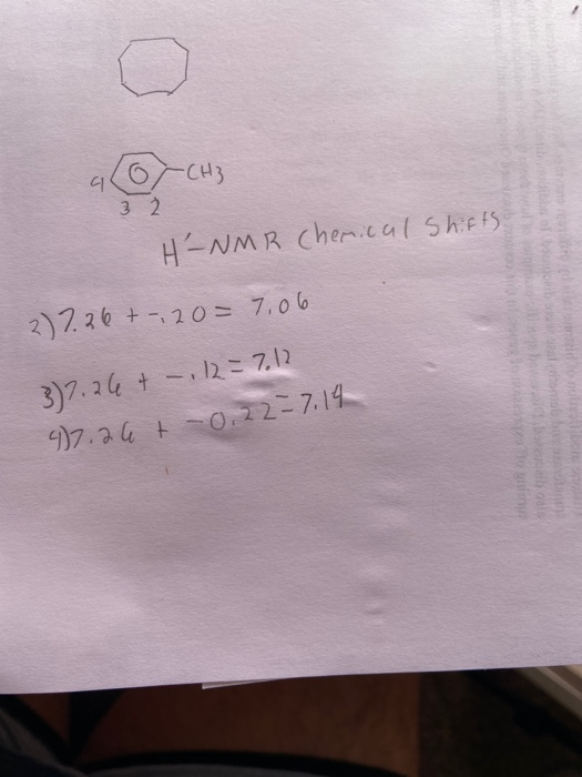 32 4 @ CH H-NMR Chemical shifts 2) 7.26 + - 20= 7.06 be 37.26 + -, 12=7.12 97.26 + -0,22=7.14 10