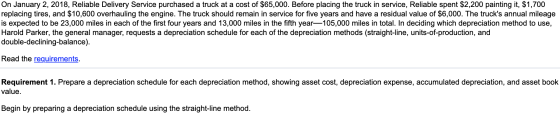 On January 2, 2018, Reliable Delivery Service purchased a truck at a cost of $65,000. Before placing the truck in service, Re