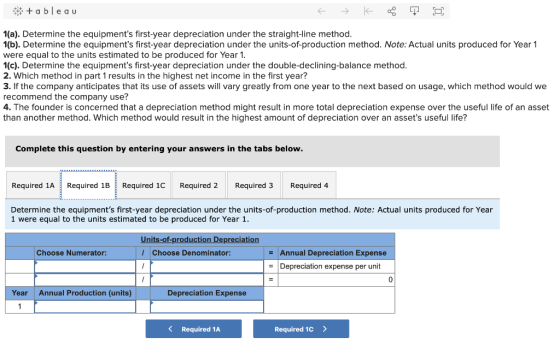 #tableau E → K of TO 1(a). Determine the equipments first-year depreciation under the straight-line method. (b). Determine t