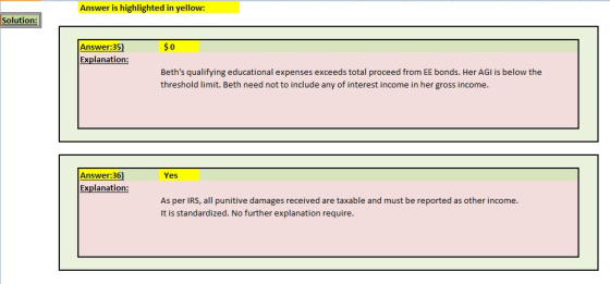 Answer is highlighted in yellow: Solution: $0 Answer:35) Explanation: Beths qualifying educational expenses exceeds total pr