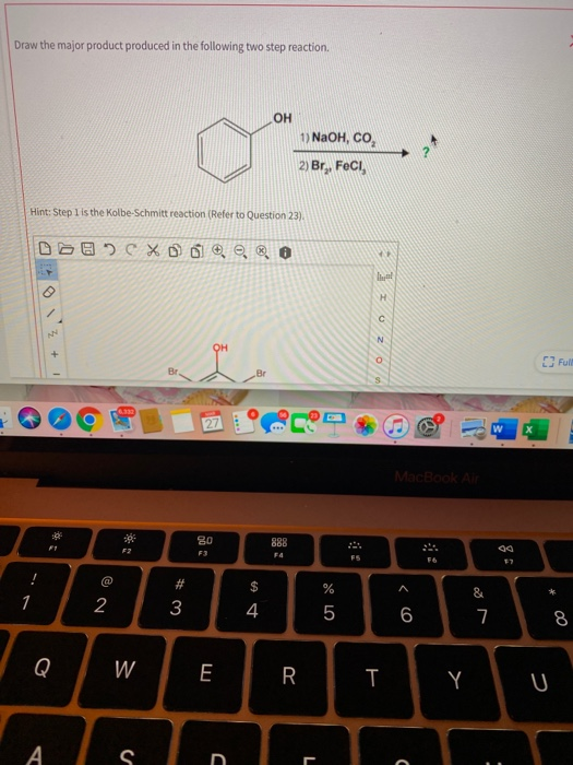 Draw the major product produced in the following two step reaction. 1) NaOH, CO, 2) Br,, Feci, Hint: Step 1 is the Kolbe-Schm