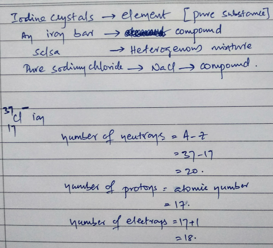 Iodine crystals element [pure substance] Ay iron bar e de compound salsa Pure sodiny chloride - Nal compound Heterogenows mis