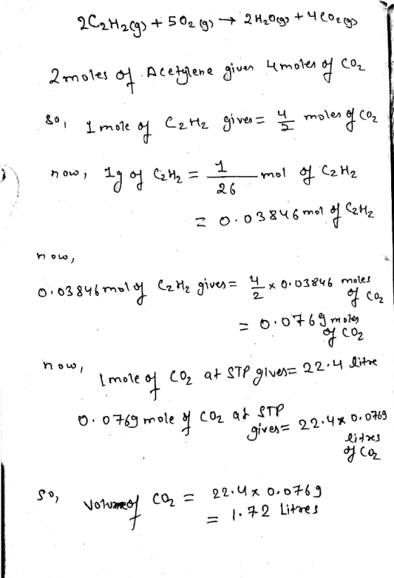 2СН2 + 50, (9) + 2H,0ey + Чeot » 2 moles of Acetylene gives 4motes of Co, .80, I more of Cartz gives ue moles of coz 5) »»»,