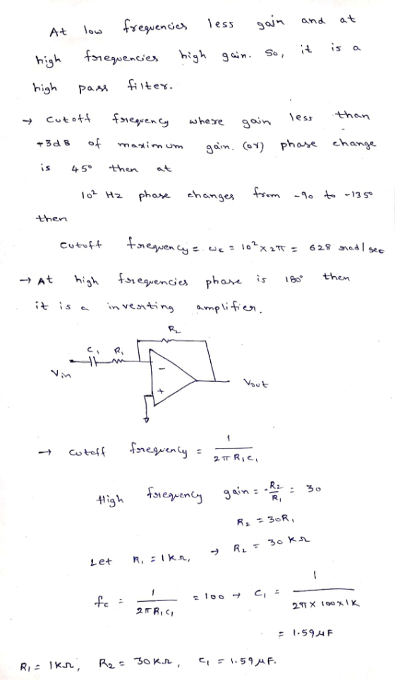 At low frequencies less gain and at a gain. So, it is high bigh a frequencies requencies high high pass filter... → Cutoff fr