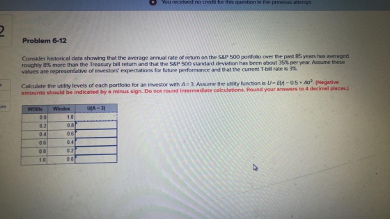 You received no credit for this question in the previous attempt. Problem 6-12 Consider historical data showing that the aver