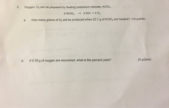 Oxygen, O_2 can be prepared by heating potassium c