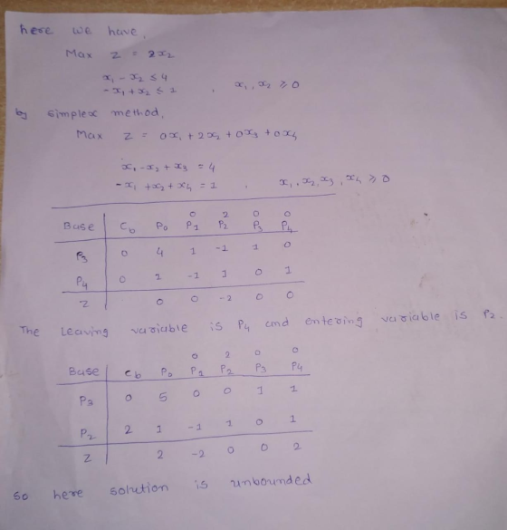 hese we heve Max simple me thod ,34 41 1 21コ Base cb Po Pa Pa P3 P4 Pa 51 Z. o2 2 So here solhution s unbonded