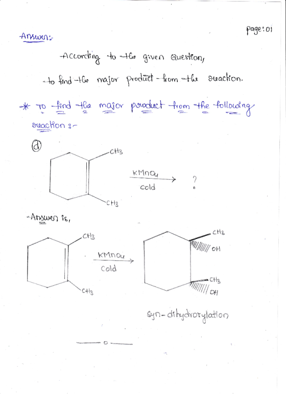 page:01 Answer: According to the given Questions to find the major product - from the stackon. * To find the major product fr