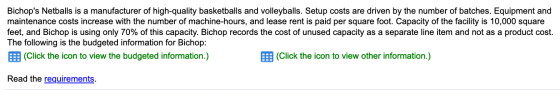 Bichops Netballs is a manufacturer of high-quality basketballs and volleyballs. Setup costs are driven by the number of batc