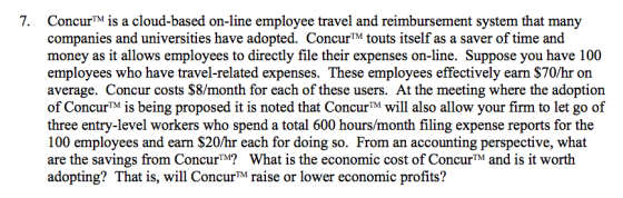 7. ConcurTM is a cloud-based on-line employee travel and reimbursement system that many companies and universities have adopt