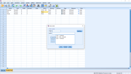 X *Untitled1 [DataSetO] - IBM SPSS Statistics Data Editor File Edit View Data Transform Analyze Graphs Utilities Extensions W
