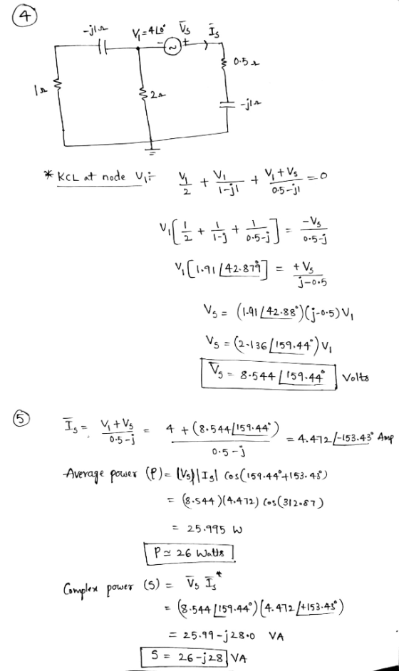 jie v.4Lo us I Yose *KCL at node vir v + Vs zo + Vi + Vit Vg 0.5-j1 v ( 5 + i + esis] home on (1.91[42.871] = te voor Vg = (1