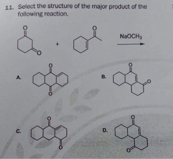 11. Select the structure of the major product of the following reaction. NaOCH3 A. D.