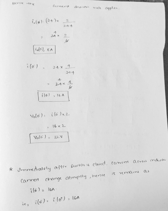 curent dintison vele applics. in(o) (24 ) x 2 icol 24x a 244 ilo) , 16A Volo): ilo) x2 2 16 x 2 Volo) 32v across inductor aft