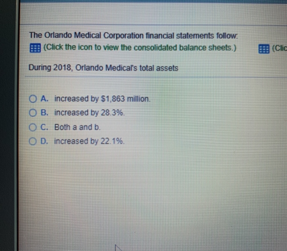 The Orlando Medical Corporation financial statements follow (Click the icon to view the consolidated balance sheets.) (Clic D
