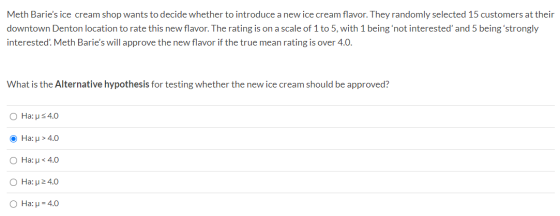 Meth Baries ice cream shop wants to decide whether to introduce a new ice cream flavor. They randomly selected 15 customers