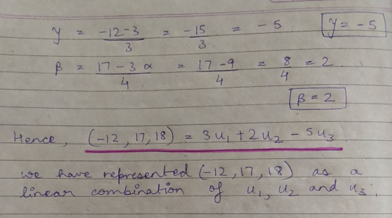 Y z -12 - 3 2 -15 2 - 5 3 3 B 2 17-3x = 17-9 z 22 444 [Be2 Hence, (-12, 17, 18) = 3 uit 2 U₂ - Suz we have represented (-12,