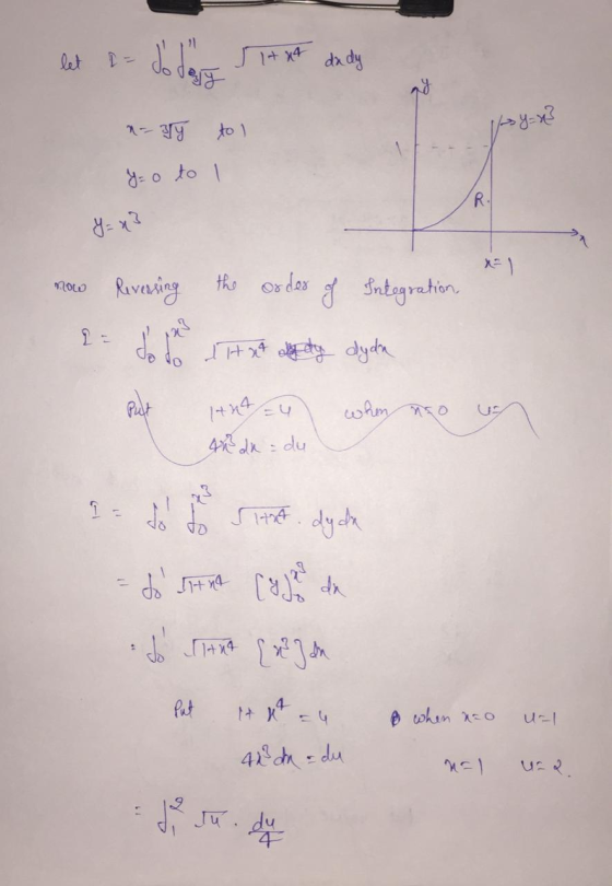 let Jo days Itxt dady - Jy to I |-8-х? y = 0 to 1 (R. Y = x3 *) 1.000 Reversing the order of Integration, do 1 H 27 de dy dyd
