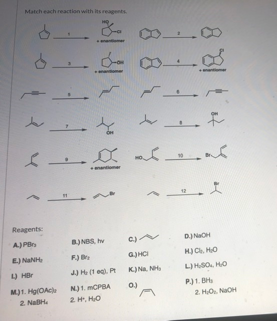 Match each reaction with its reagents. HO 2 + onantiomer 3 4 OH + enantiomer + enantiomer 6 o OH . l nord o out + enantiomer